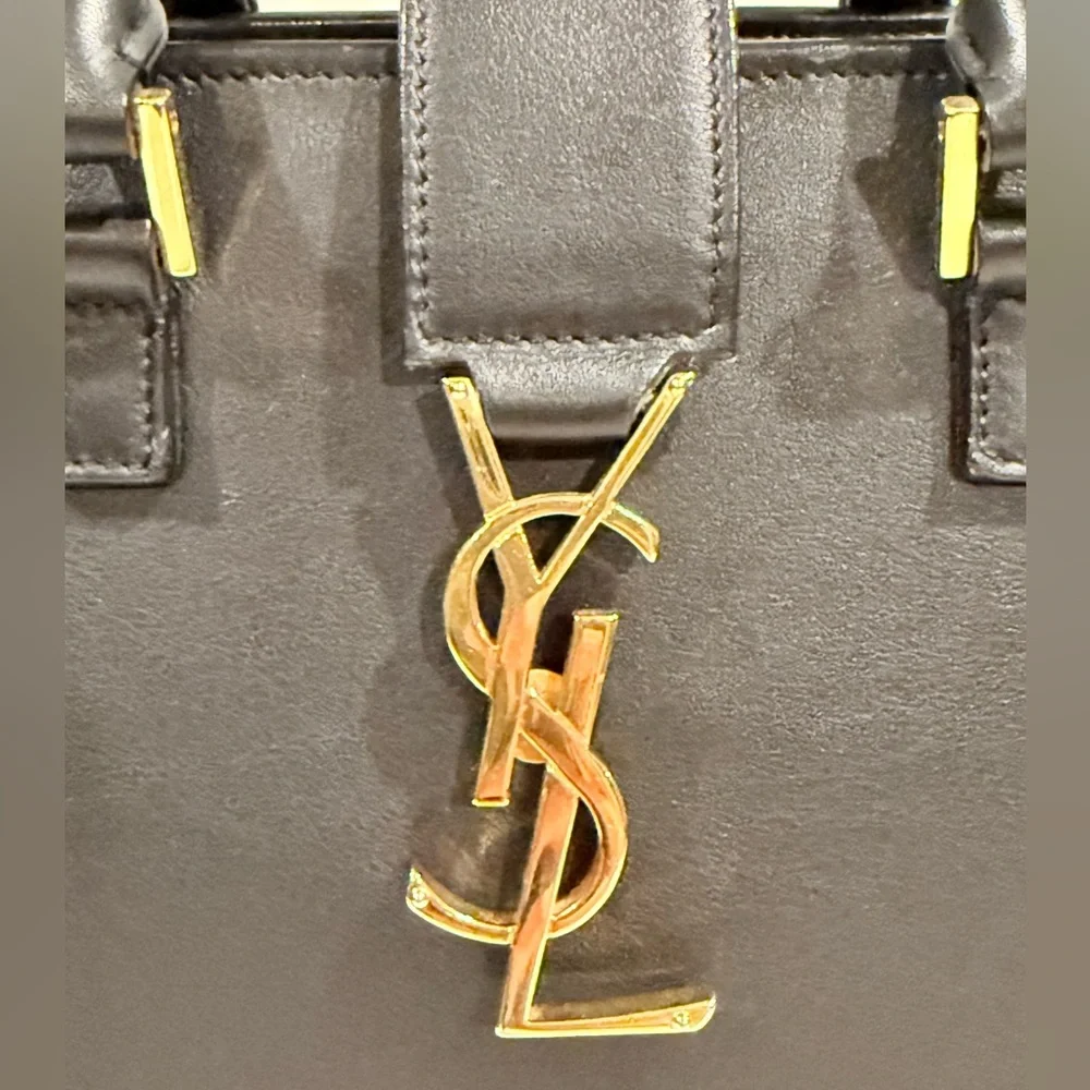 Yves Saint Laurent Black Leather Top-Handle Bag with Gold Hardware